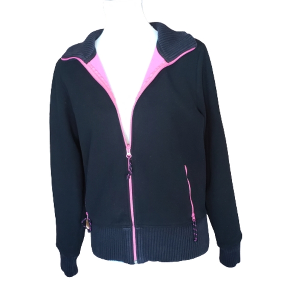 Old Navy Black and Pink Fleece Jacket Size Large - Picture 1 of 6
